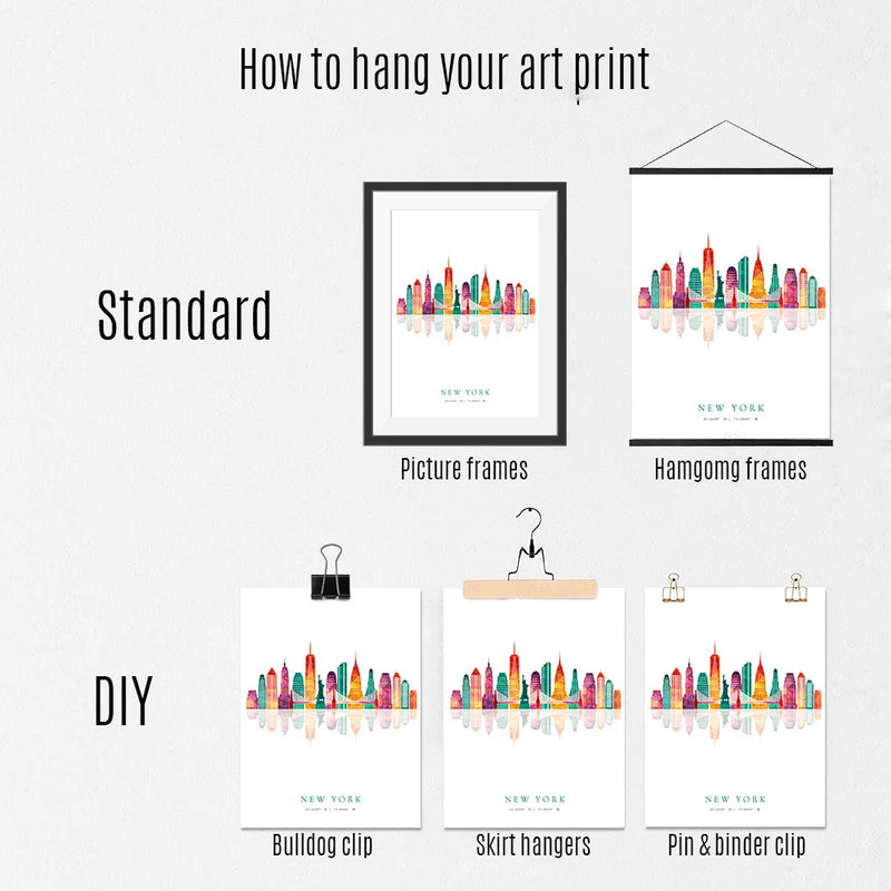 affiches art mural skylines paris londres new york madrid
