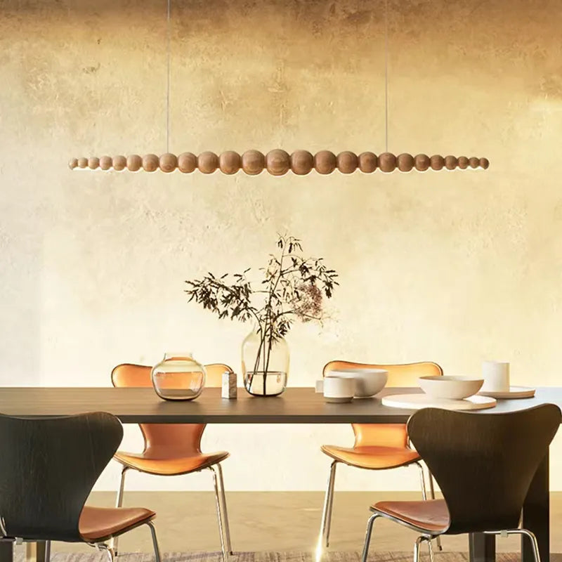 Perles en bois modernes longues lampes suspendues linéaires LED réglable avec RC lampe suspendue d'intérieur cuisine île salle à manger salon bureau