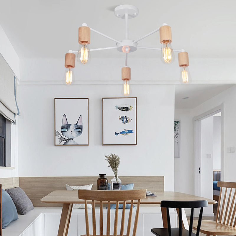 lustre sputnik industriel en bois et fer moderne