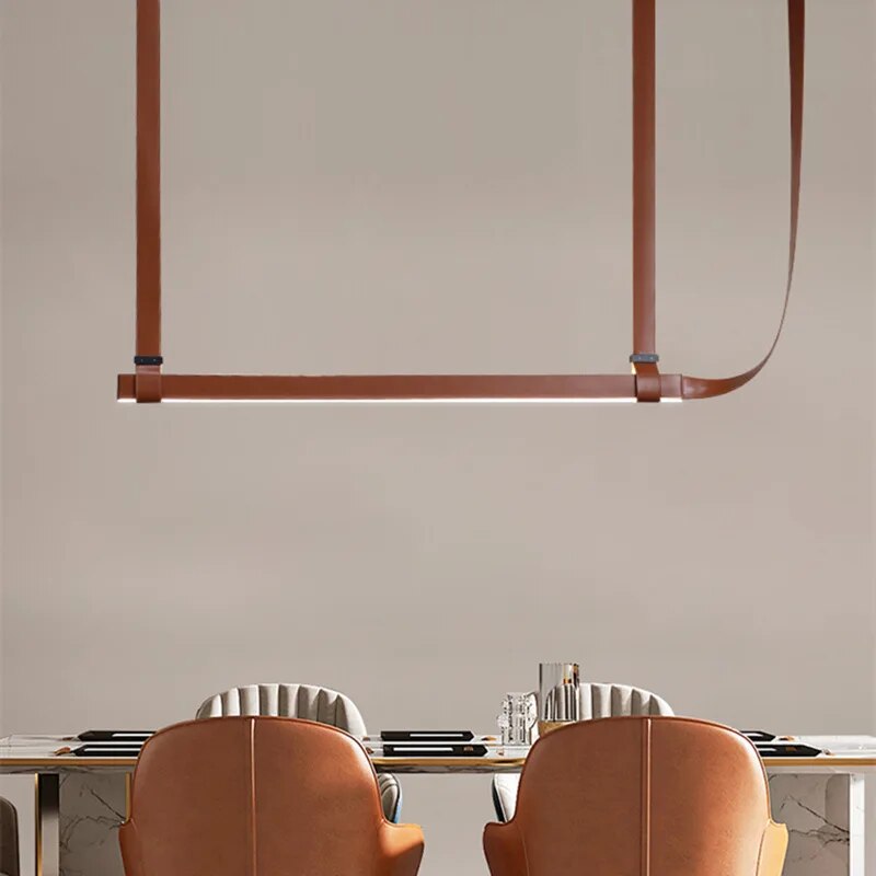 Lustre cuir led tissu suspension décor hôtel