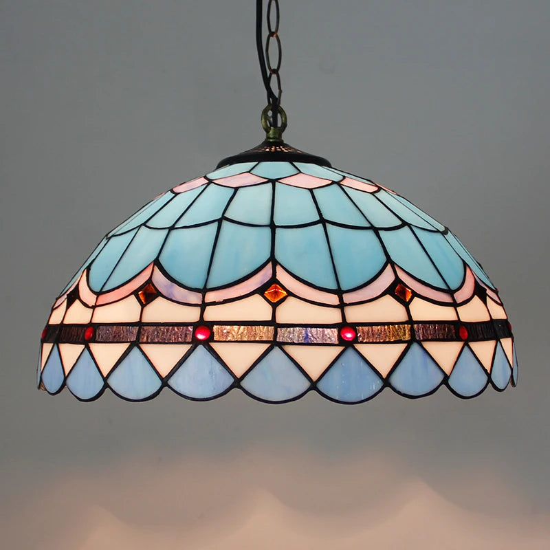 Rétro Tiffany Suspension Lumières suspension lustre salon baroque perle design Vitrail luxe 16 "mer bleu marron L