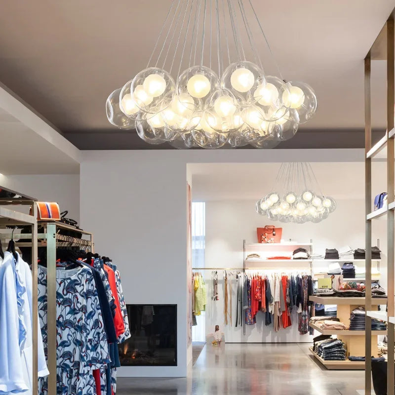 lustre moderne en verre à bulles led pour magasins