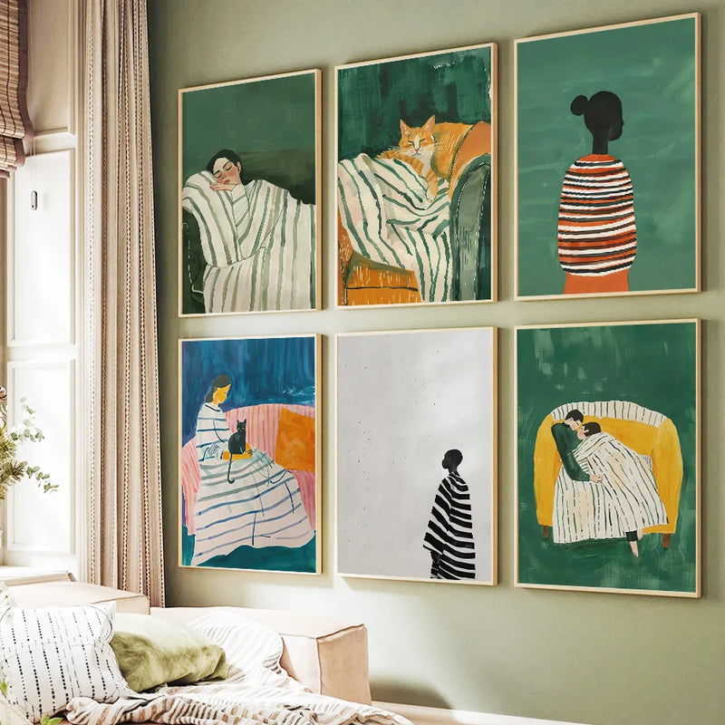 affiche murale femme chat abstrait pour décoration artistique