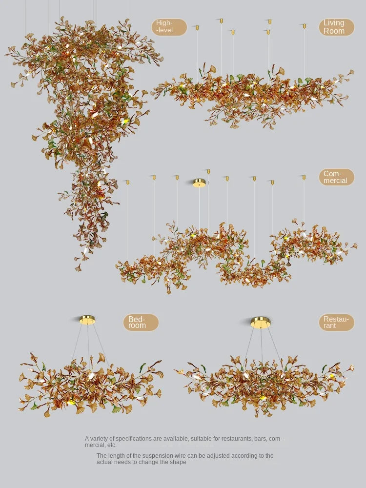 suspension moderne en ginkgo en verre personnalisée pour un éclairage élégant