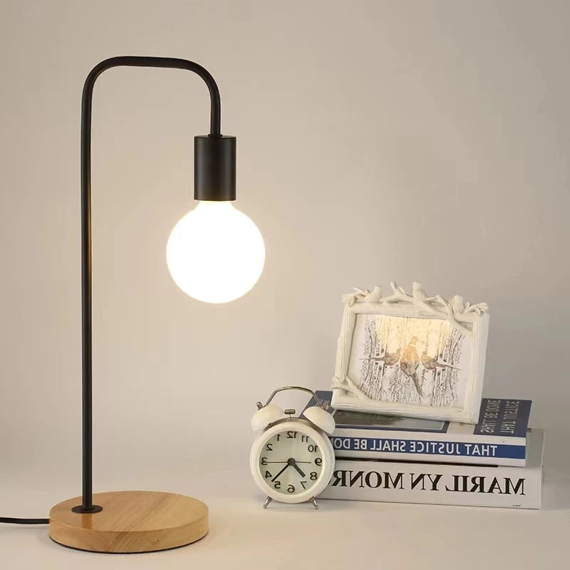 Loft lampe de bureau Vintage E27 noir blanc tige de fer campagne américaine lampes de Table en bois nordique chevet lecture luminaire