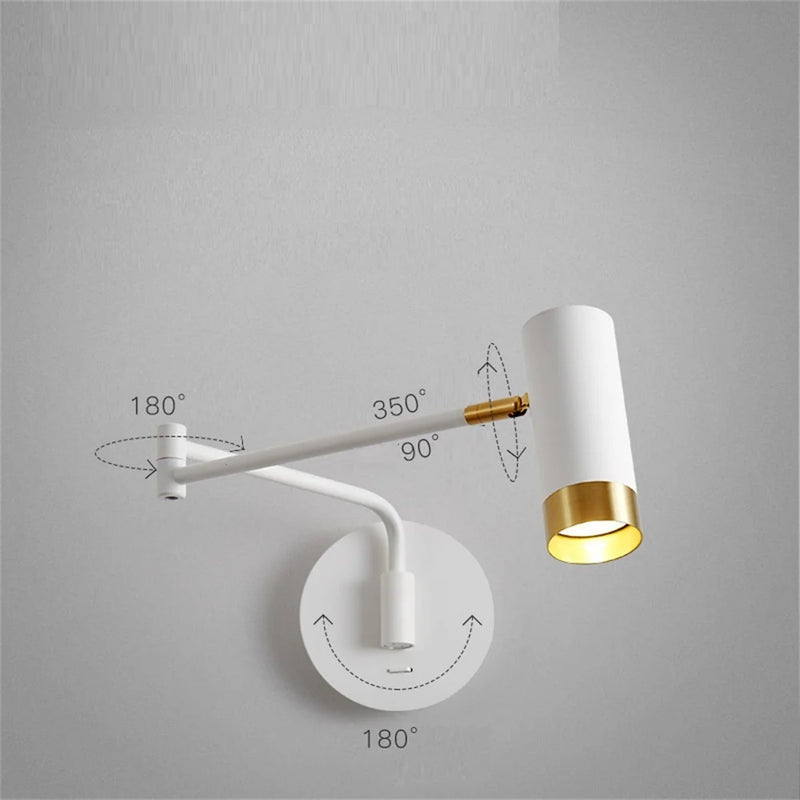 applique murale led moderne pivotante avec interrupteur flexible