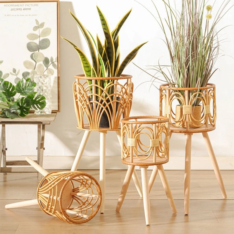 pot en rotin tressé pour plantes et fleurs décoratif et pratique