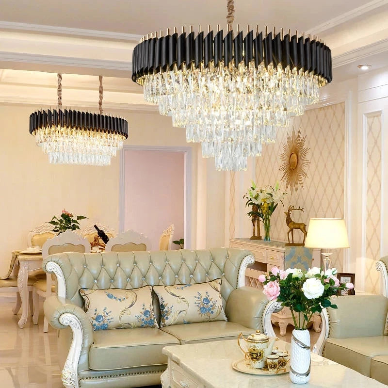 lustre led moderne de luxe en cristal luminaire rond ou long