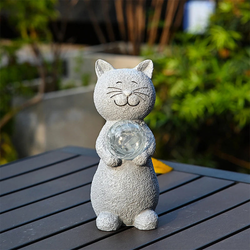 statue de jardin chat avec lanterne solaire décorative pour extérieur