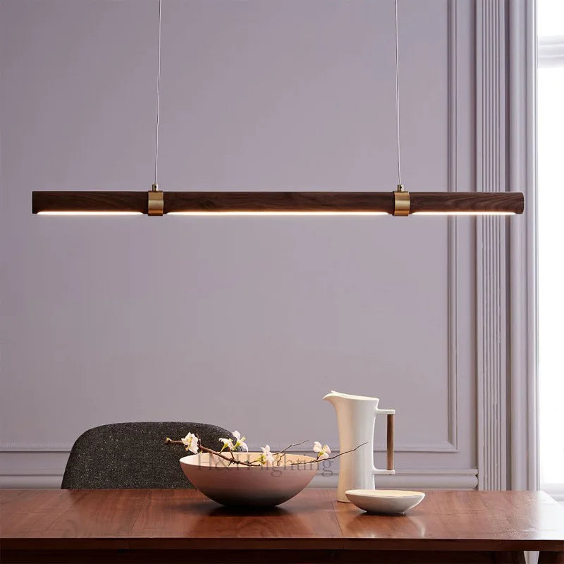 suspension LED minimaliste imitation bois métal hauteur réglable
