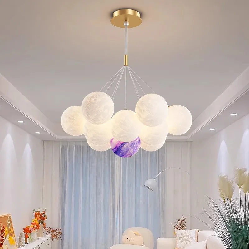 Lune Lustre Lampes Bulle Lustre Lumière pour Salon Chambre D'enfant Chambre Lampes Suspendues Or Noir G9 Ampoule AC220V
