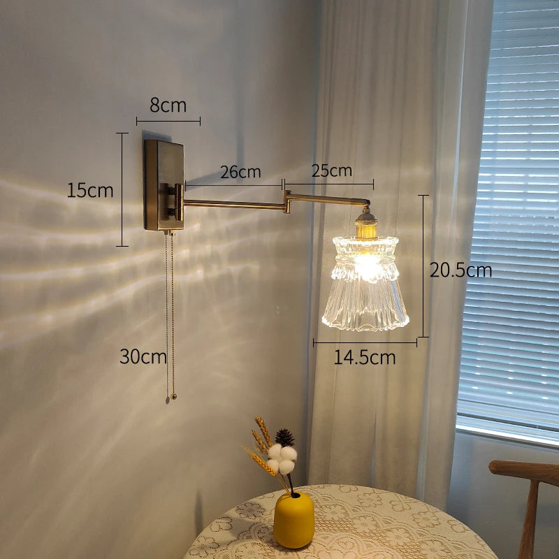 IWHD tirer chaîne verre applique murale LED applique bras gauche droite rotation chambre salon lumières nordique moderne à côté lampe Wandlamp