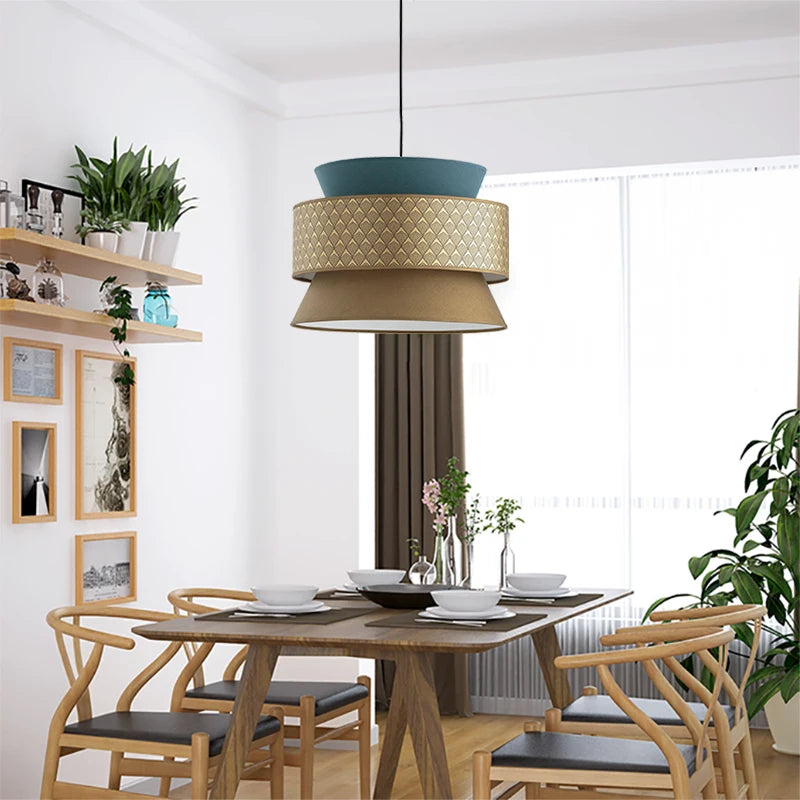 Lustre de style japonais moderne Simple personnalité créative salle à manger chambre étude tissu Art lampes suspendues