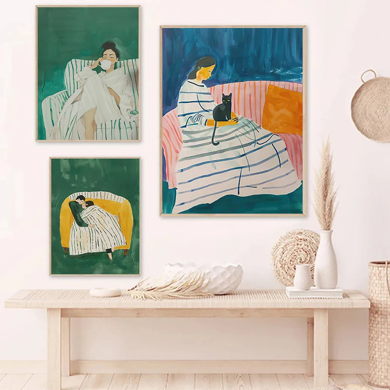 affiche murale femme chat abstrait pour décoration artistique