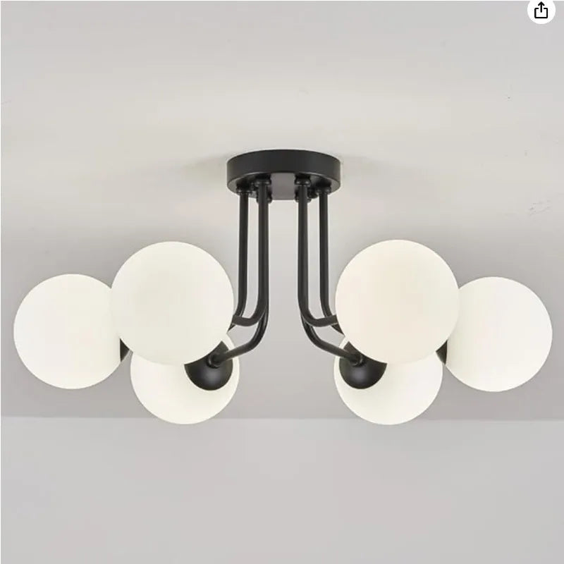 Plafonnier moderne en fer forgé chambre salon lampe de porche avec abat-jour sphérique en verre blanc plafonnier semi-encastré