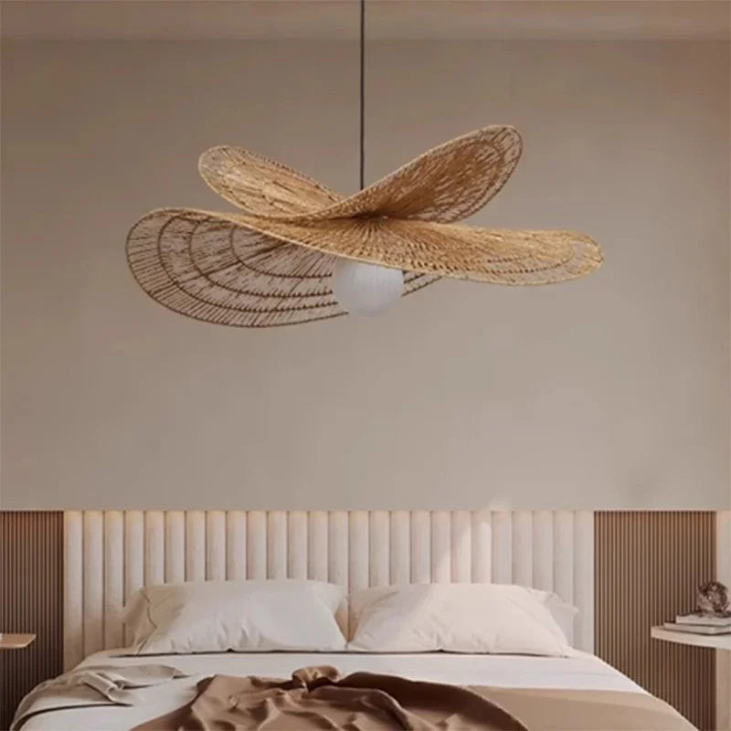 Wabi-sabi Style suspension lumières rotin tissé à la main lampe Restaurant décor à la maison chambre salon créatif salle à manger lustres