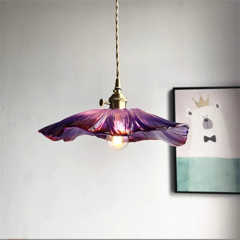 suspension rétro en verre laiton forme de fleur