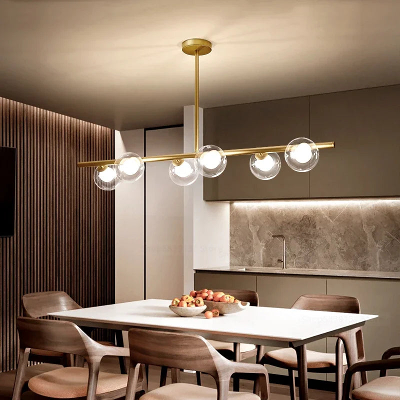 lustre led moderne avec lampes à billes en verre nordique