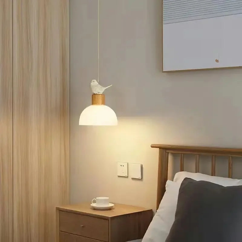 Suspension LED en verre design nordique créatif petit oiseau