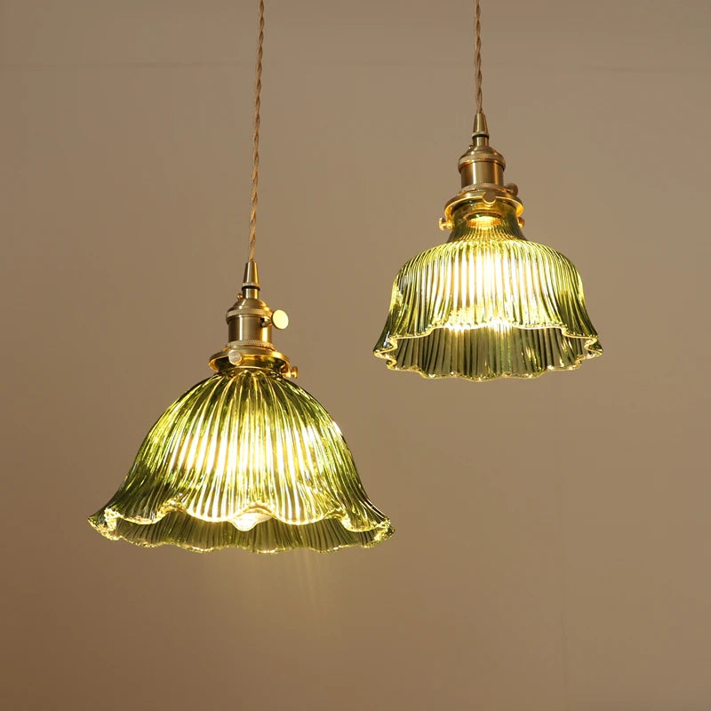 suspension nordique moderne avec abat-jour fleur en verre