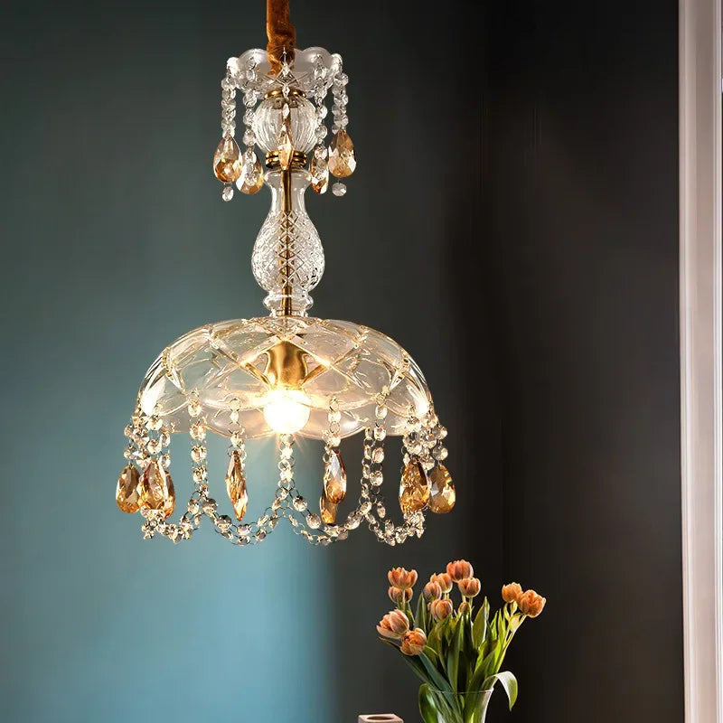lustre rétro américain en cristal avec éclairage led suspendu