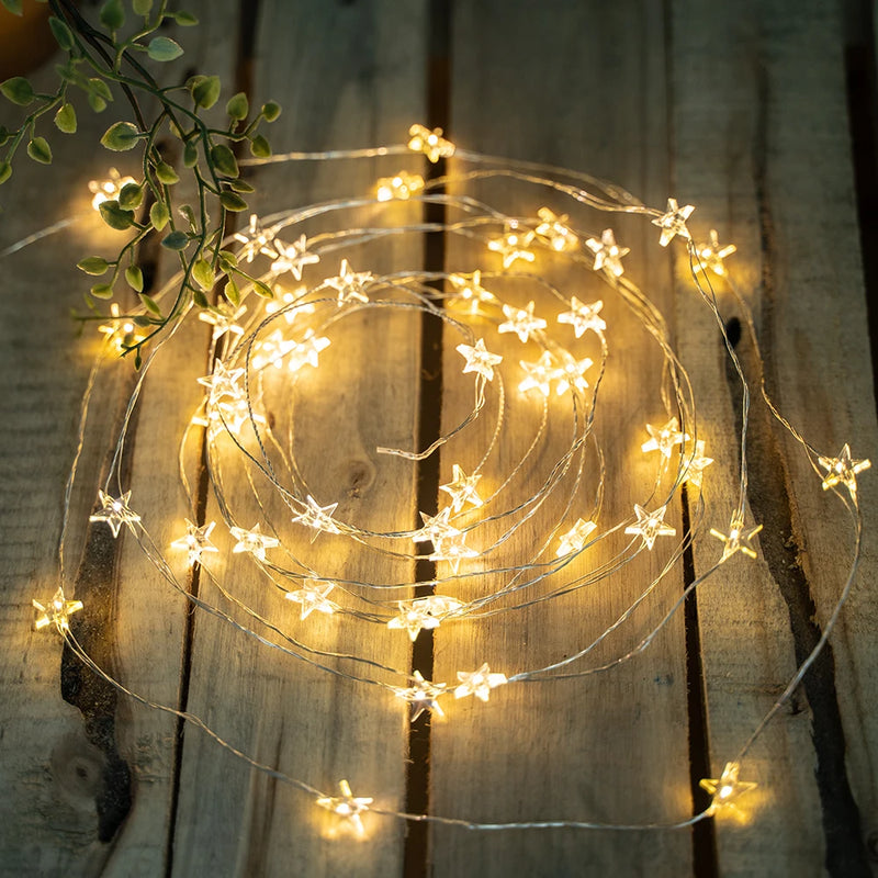 guirlande lumineuse led étoile fil cuivre pour décorations de fête