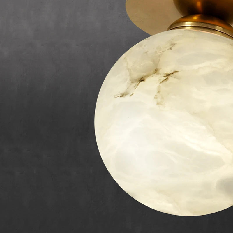 Plafonnier Boule de marbre lumière d'entrée Led luxe en laiton doré petit carré toilettes chambre balcon allée Luminaire