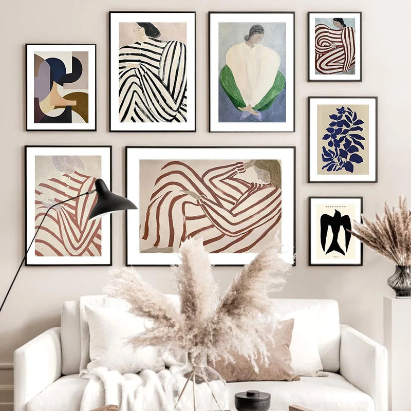 pyjama rayé femme géométrie feuille rétro art toile décoratif