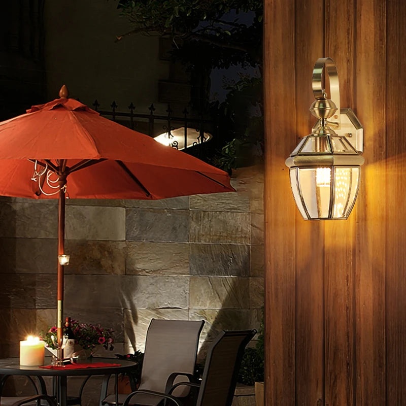 Applique extérieure Villa couloir or cuivre rétro luxe jardin extérieur mur jardin passerelle Simple balcon porte terrasse lampe