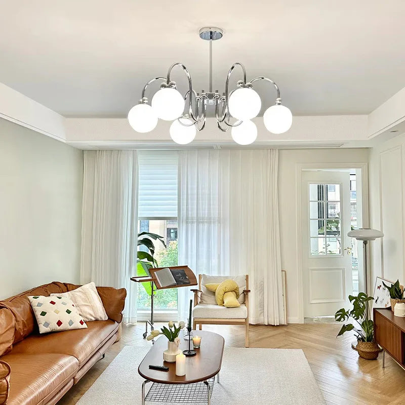 lustre moderne en chrome avec suspension en verre