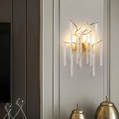 applique murale moderne en cristal avec branches de cerisier design art déco