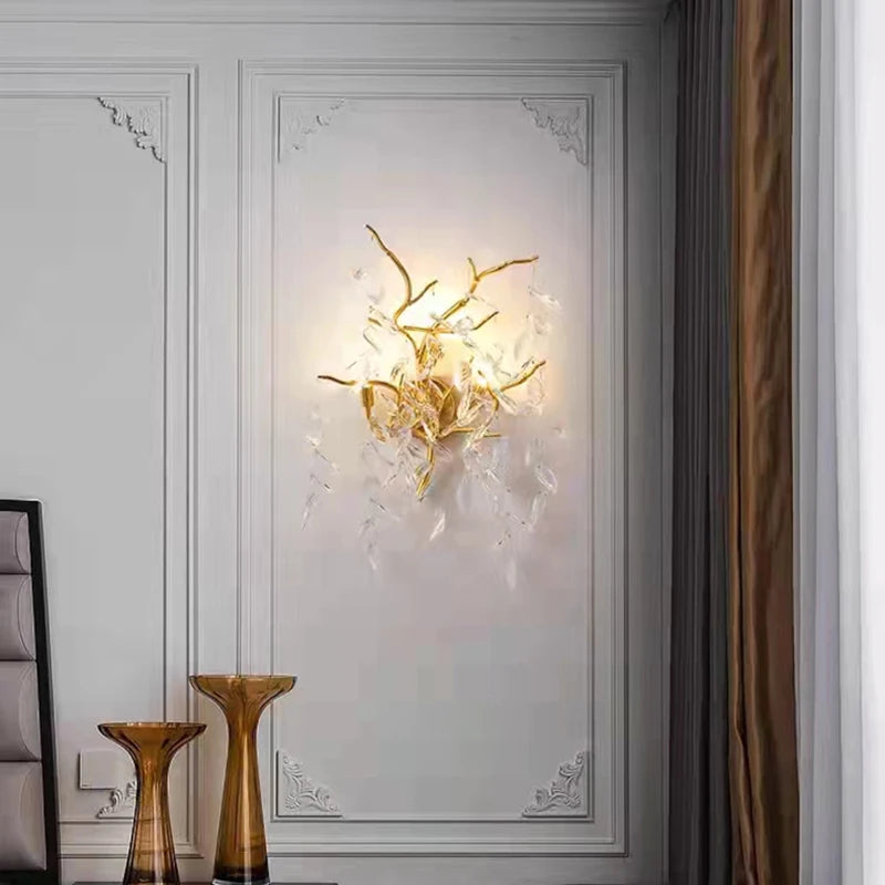 applique murale led moderne en cristal et aluminium doré art déco