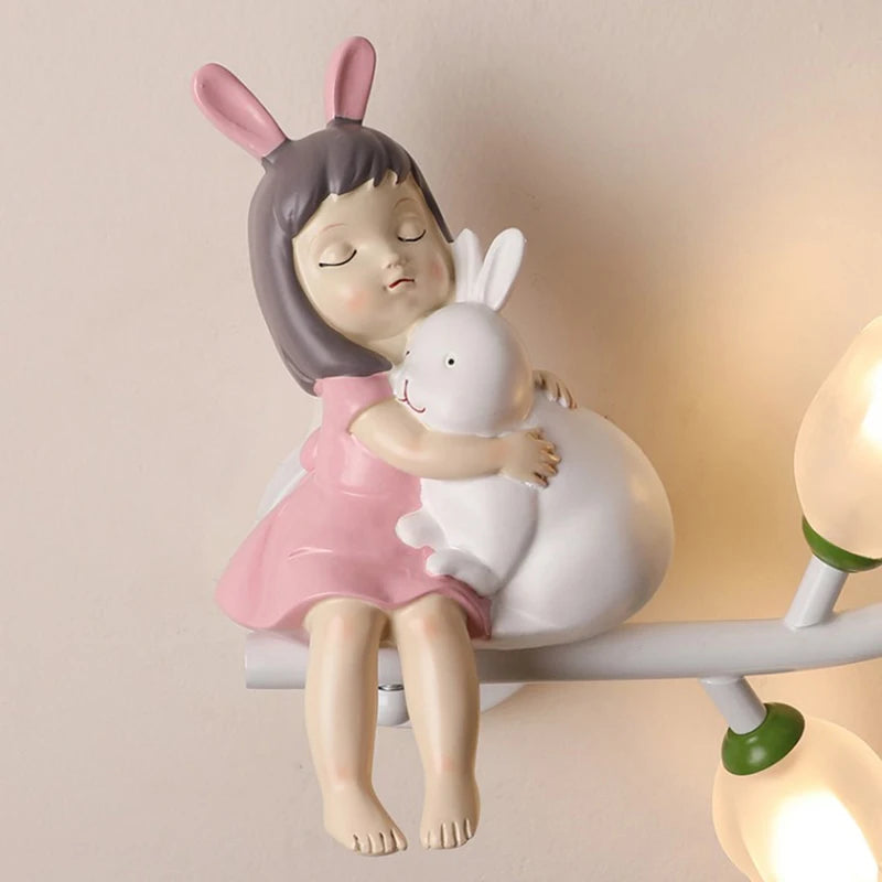 applique murale led g4 décorative avec motif lapin fille