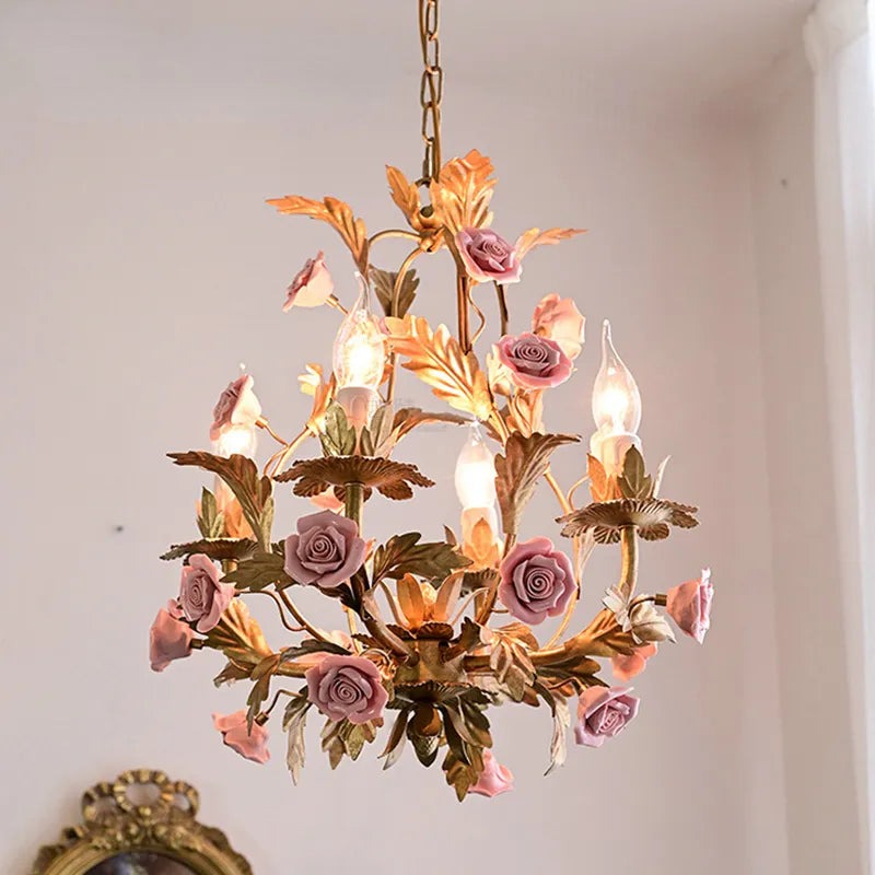 Nordique Lumière De Luxe E14 LED Lustre Rose Cuivre En Céramique Suspension Restaurant Salon Chambre Éclairage Décoration