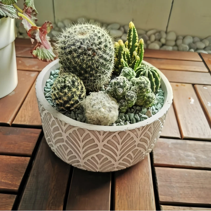 moule en silicone pour pot de fleurs béton motif feuilles