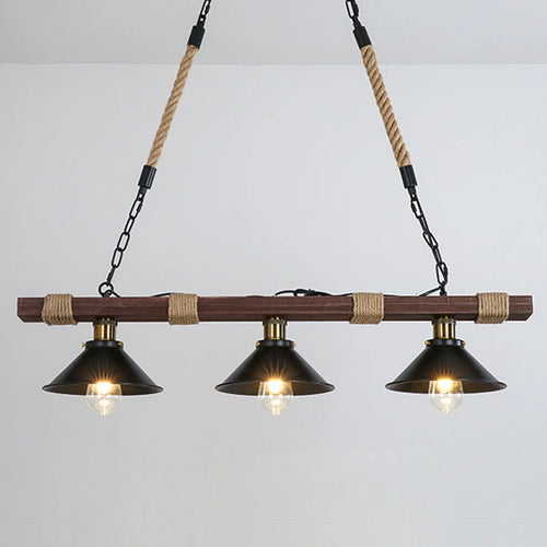 lustre vintage industriel en bois massif avec corde de chanvre