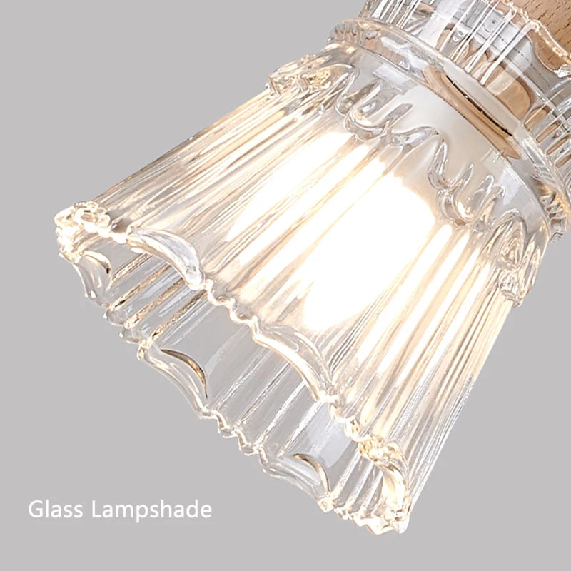 Lampe de chevet verre bois LED E27 Suspension