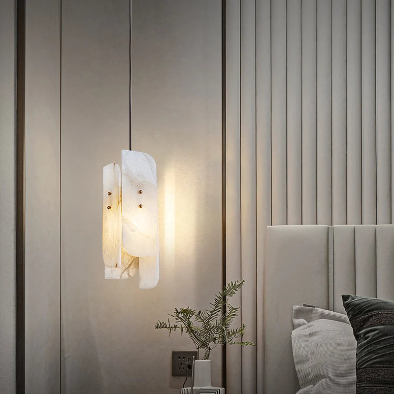 suspension en marbre véritable avec fil de cuivre réglable