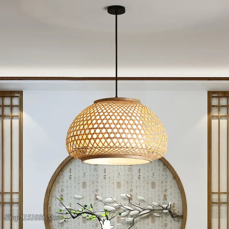 lustre en bambou tricoté à la main suspension décorative pour maison