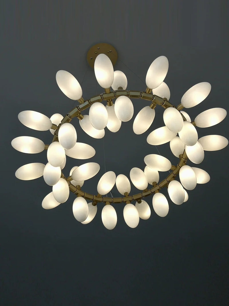 Modern Luxury White Glass Grape Shaped Duplex Villa Chandelier, Living Room, Dining Room, Hotel Circular Decorative Chandelier