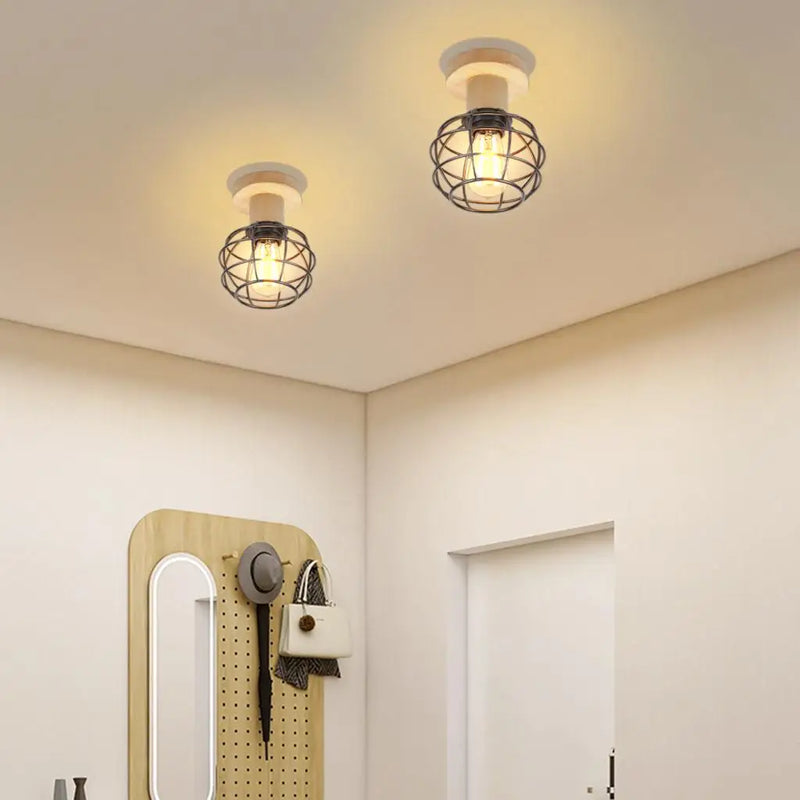 Plafonnier rétro en bois suspendu E27