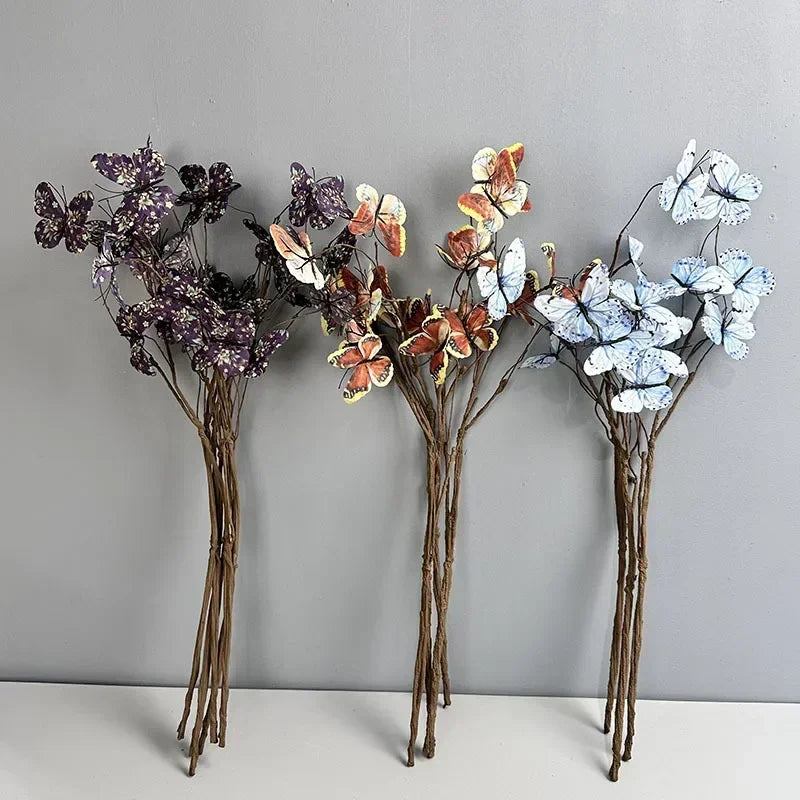 branche de papillon artificielle avec fausses fleurs décoratives pour jardin