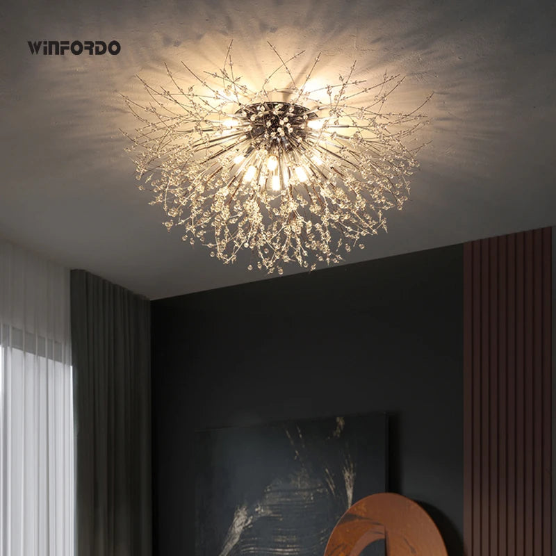 lustre led avec branches de cristal winfordo en stock