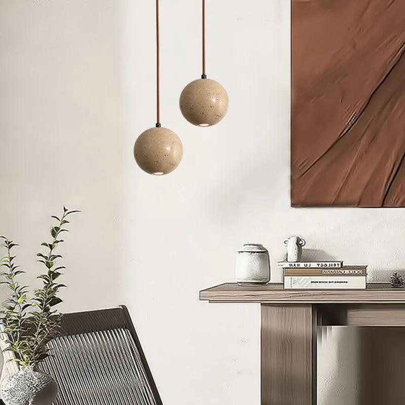 suspension en bois et pierre naturelle pour intérieur décoratif