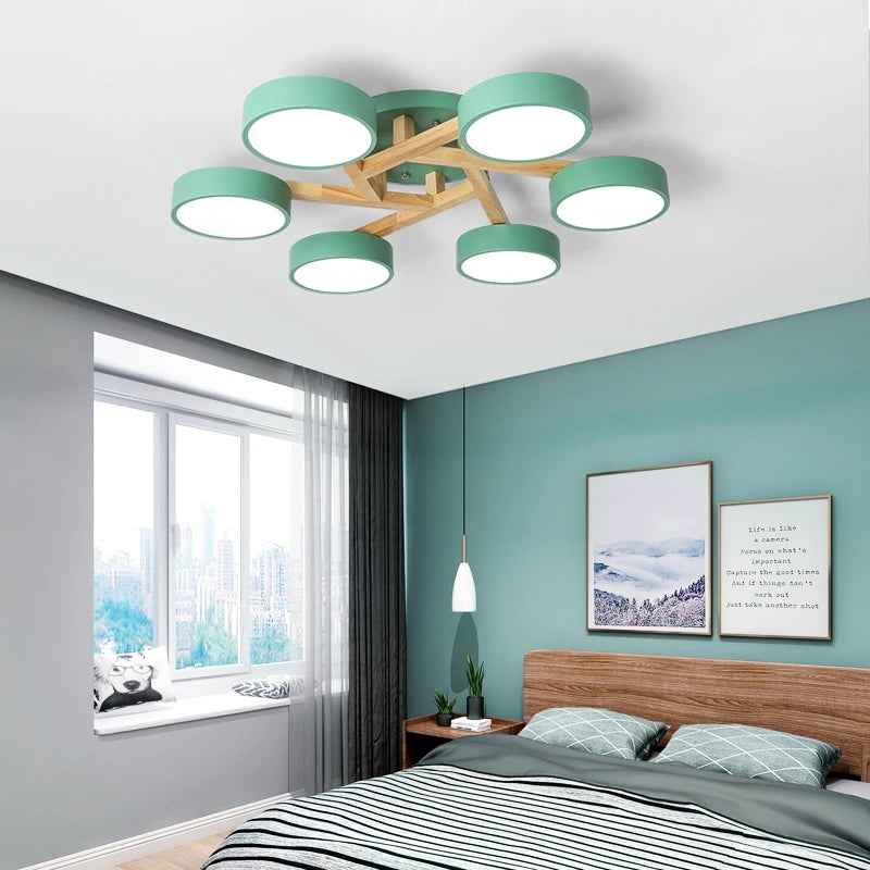 lustre led style nordique moderne en bois massif