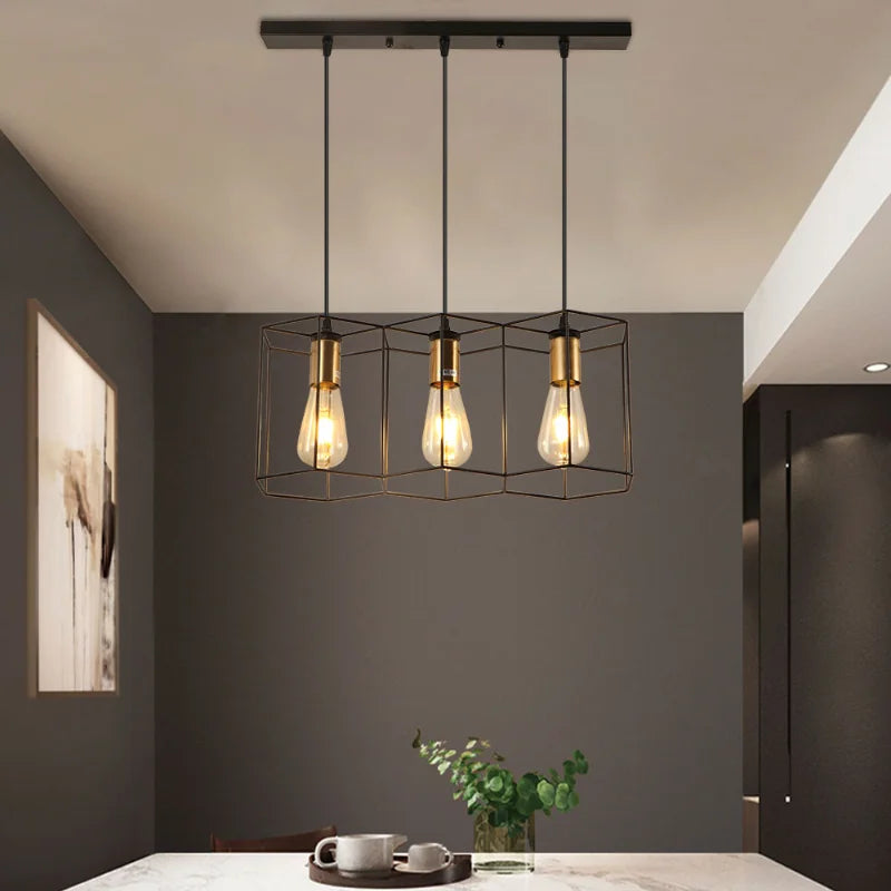 lustre créatif led moderne avec cadre métallique géométrique
