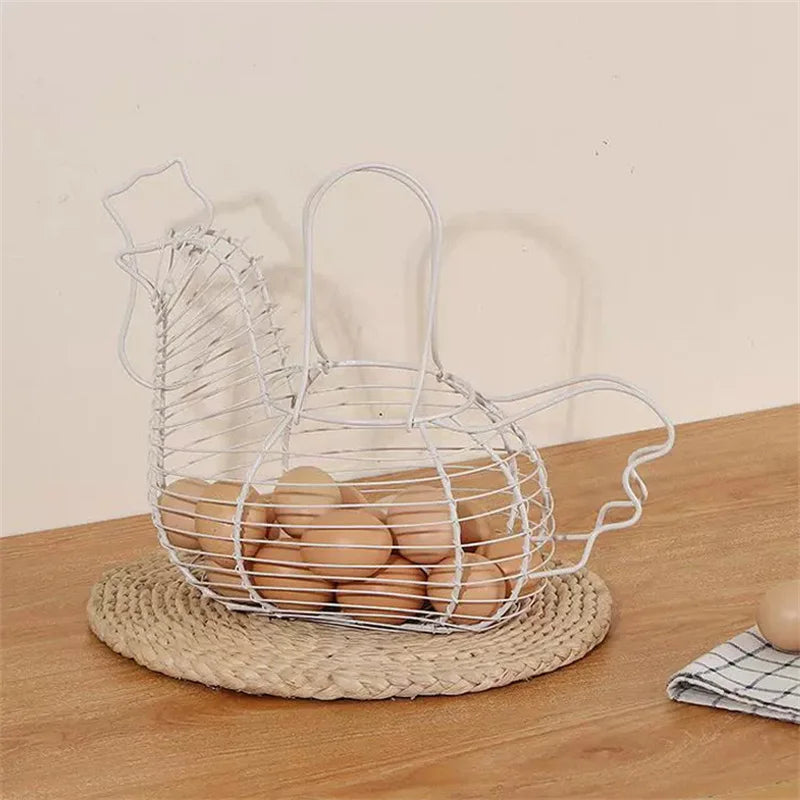panier de rangement en fer forgé en forme de poulet