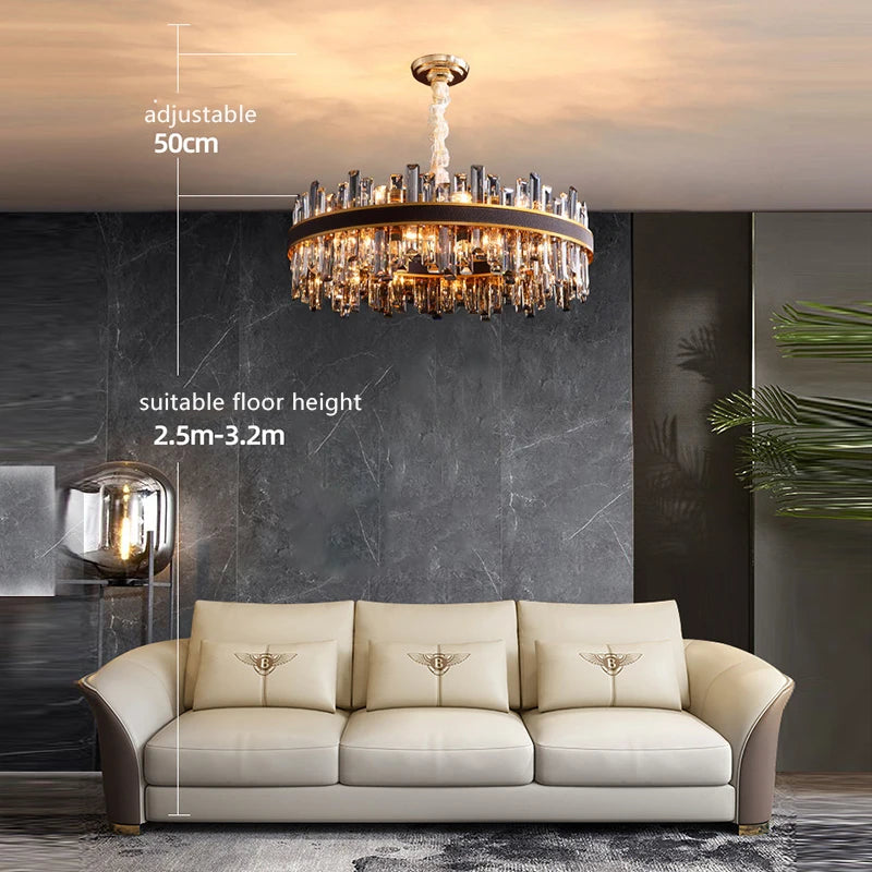 lustre design luxe vintage led cuir cristal élégant