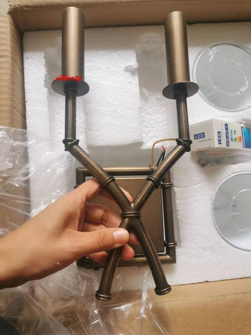 Applique nordique chambre lampe de chevet salon salle à manger américain en fer forgé bambou Double tête lin applique décor