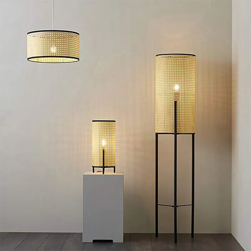 lampadaire japonais led en bambou et rotin décoratif moderne